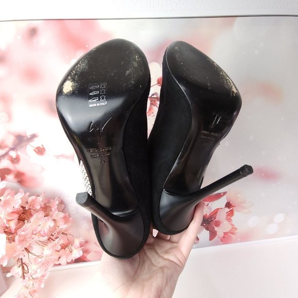 Giuseppe Zanotti Dina  Crystal Embellished Boots Black Suede Size 10 US 41 EU - Picture 5 of 10